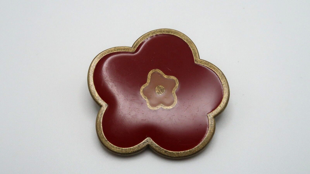 Vintage Brass Red Enamel Cloisonne Flower Brooch Pin 4.5cm BB12