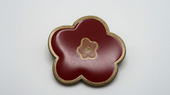 Vintage Brass Red Enamel Cloisonne Flower Brooch Pin 4.5cm BB12