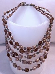 “Vintage Necklace Faux Pearl Glass Beads Aurora Borealis Crystals Filigree Clasp