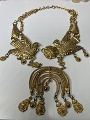 Vintage Cadoro Signed Gold Tone Bird Runway Statement Necklace Rare 16”