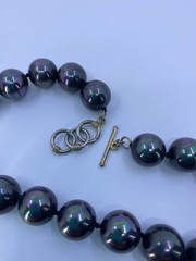 Vintage Black Iridescent LARGE Glass Beads Necklace, Toggle Clasp , Up To 17.5in