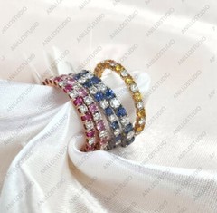 Pink, Blue, Yellow Sapphire Alternating Eternity Stacking Band Ring 14k Gold