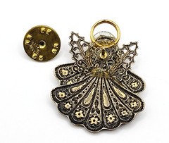 Angel Double Skirt Rhinestone Filled Filigree Wings Gold Tone Pin Lapel Family