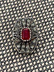 Vtg European 835 Silver Pair of Clip on Earrings w/ Red & Clear Stones Crystals