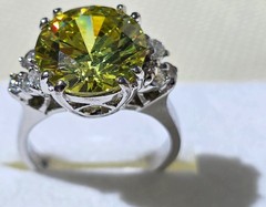 Yellow Green Center Stone White Side Cocktail Ring Silver Toned Stamped China