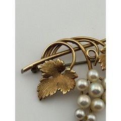 Vintage Krementz Pearl Grapes Leaf Brooch Gold Tone