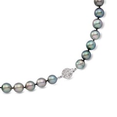 Vint 8-11.5mm Blck Cult Prl Ncklc w Diamond Clasp in 14k White Gold 20 inches