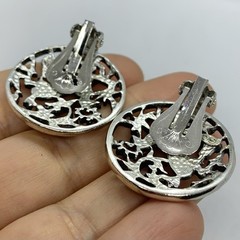 Vtg Sarah Coventry Deer Silver Tn Openwork Filigree Earrings Huggie Clip Scenery