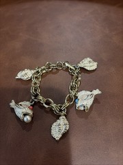Vintage Charm Bracelet Shells fish Faux Pearl Coral Turquoise Gold Tone Sea