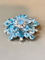 Vintage Verified JULIANA Clamper Bracelet Brooch Earrings Blue Givre Glass