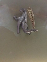 LIZ GATTA Angel Pin Brooch Silver Pewter GOLD TONE Signed Safety Catch Designer