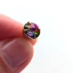 Vintage Estate Rivoli Prong Set Rainbow Rhinestone Lapel Tie Clasp Pin