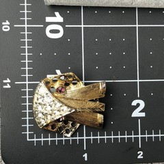 Vintage Elephant Brooch Mid Century Modern Gold Tone Rhinestone Red Eyes Mod Pin