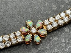 VTG Vermeil Sterling Silver 925 Opal & CZ Tennis Flower Boho Bracelet Floral 8”