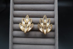 Vtg Yves Saint Laurent Spiked Leaf Design Crystal Earrings Signed Beautiful