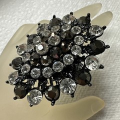 Black Faceted Rhinestone Oval Costume Statement Cocktail Ring Stretch Band r4