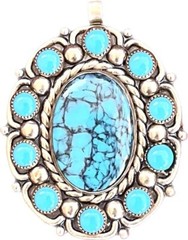 Vintage Bell Trading Post Nickel Silver Cuff & Pendant Set Faux Turquoise