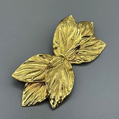 Vintage Brooch Womens Gold Leaf Textured Layered Botanical Statement 3.25 Inches
