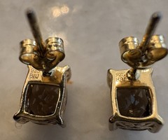 Signed BBJ 925 Vintage Rectangle Stud Earrings Sterling Silver Gold Tone