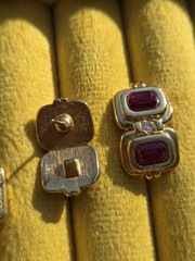 Vintage Avon Glamorous Touch Gold Tone Earrings Pierced Huggies Garnet Glass