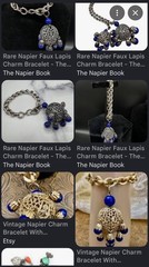 RARE VTG NAPIER GOLD TONE 5 CHARM FAUX LAPIS MINT DBL LINK CHARM BRACELET 7.5”