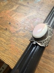 Vintage Sterling Silver 925 Large Pink Oval Stone Ring PTI Nepal