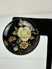 Vintage Black Floral Dome Earrings Gold Cream Statement Stud Retro