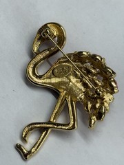 Vintage Nolan Miller Gold Tone Rhinestone Pink Flamingo Pin Brooch Large Signed