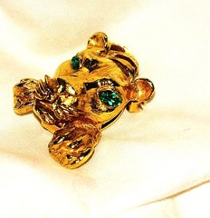Green‑Eyed Tiger Scarf Clip & Brooch Vintage 1970s