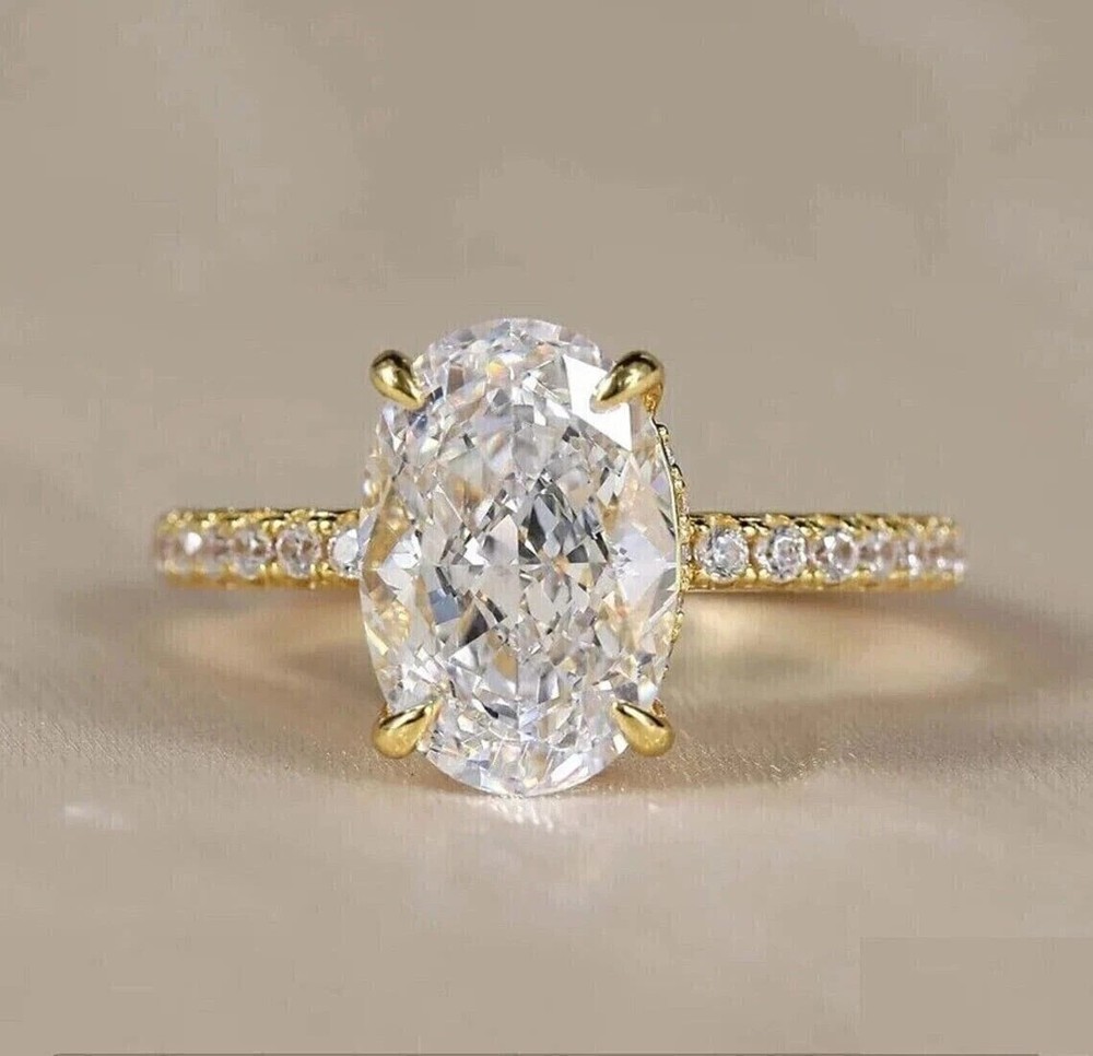 3CT Oval Cut Lab-Created Diamond Solitaire Wedding Ring 14K Yellow Gold Plated