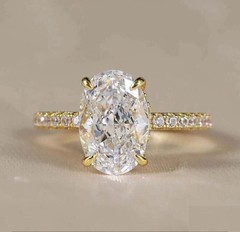3CT Oval Cut Lab-Created Diamond Solitaire Wedding Ring 14K Yellow Gold Plated