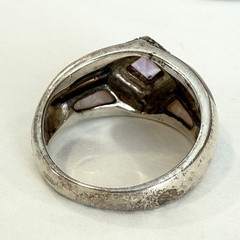 Vintage Estate Sterling Silver Amethyst Marcasite Mother of Pearl Ring size 8.5