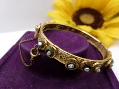 Signed Miriam Haskell Baroque Wired Pearls Hinged Bracelet~Safety Chain~6.5″