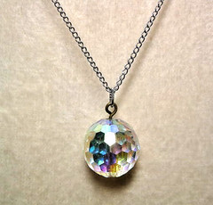 Vintage Atlas Crystal Faceted Ball Pendant Necklace Sterling Necklace