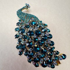 Vintage Rhinestone Brooch Lot 8pc Peacock Blue Crystal Sparkle Statement Mix