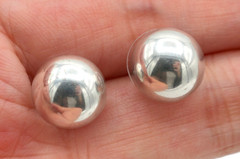 Vintage Modernist Round Puffed Domed Half Ball Sterling Silver 925 Stud Earrings