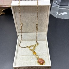 Vintage 12k GF Pocket Watch Chain FOB Necklace, Dog Clip,Goldstone & Citrine Gem