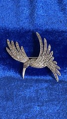 Vintage Large Estate Sterling Silver Hummingbird Brooch Pin With Amethyst Eye