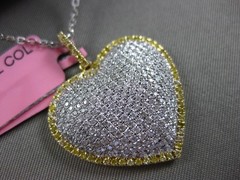 ESTATE LARGE 1.03CT FANCY YELLOW DIAMOND 18K 2 TONE GOLD PAVE HEART LOVE PENDANT