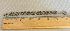 50s Vintage Victorian Revival Jeweled Slide Charm Bracelet Silvertone Enamel 7”