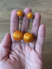 Lot Of 2-Vintage Dangle Drop Orange Clip on Earrings Stamped Japan