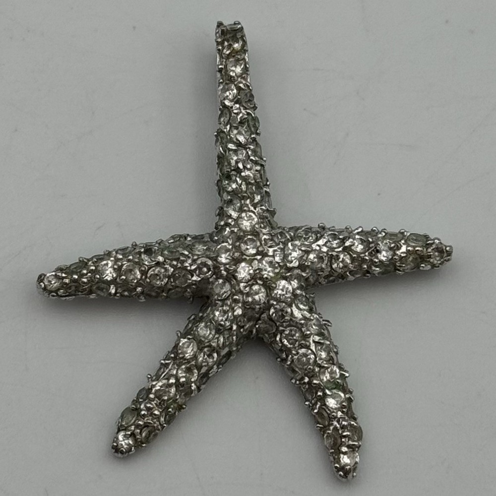 Sterling Silver 925 Clear CZ Stones Starfish Shaped 35.54mm Pendant 4.7g