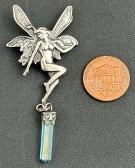Vintage Sterling Silver Fairy Pixie Pendant Mythical Winged Woman Crystal