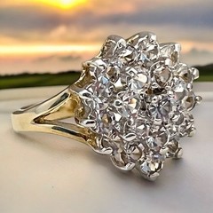 Vintage 1980s CZ Cocktail Ring Size 5 Halo Dome Two Tone Gold Plated – 14G