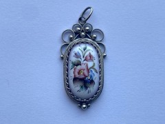 Vintage Rostov Finift Enamel Pendant & Ring Floral Hand-Painted Silver Plated