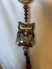 Vintage Cloisonne & Brass Necklace w/ Owl & Duck Pendant Boho Statement EUC