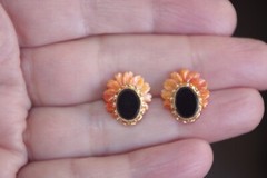 12MM Orange MOP Carved Flower Jackets For Stud Earrings Use With Any Studs