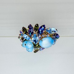 Vintage Blue Aurora Borealis Rhinestone Brooch Pin Flowers Blue Stone