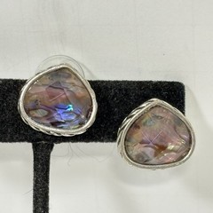 Vintage NAPIER Silver Tone Abalone Pierced Earrings Teardrop Facet Pierced Post