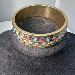 Beautiful Brass Inlaid Ceramic Mosaic Colorful Chips Bangle Bracelet